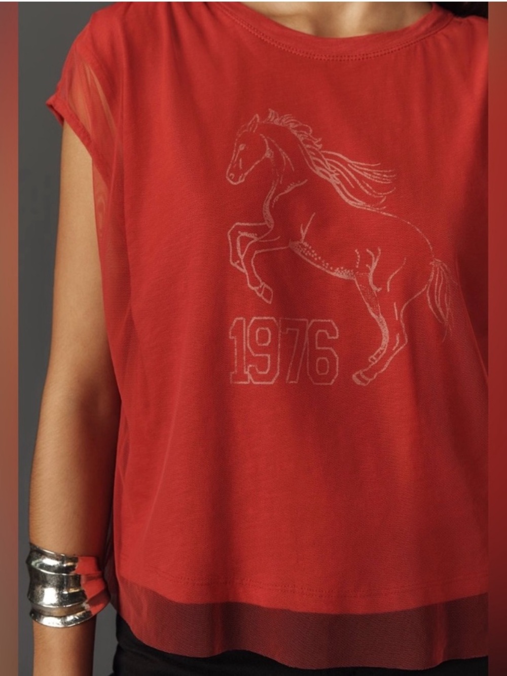 Anthropologie Pilcro Graphic Horse Tulle Tee Size XS